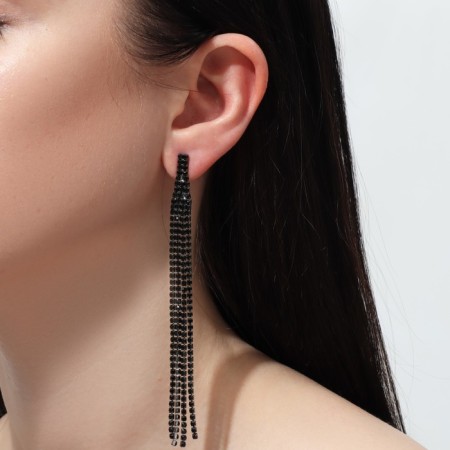 Hanging earrings with rhinestones "ice" 4 threads, black color, 11.5 cm-3