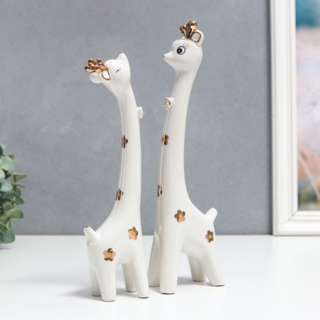 Souvenir Ceramics "White Giraffes with bows and colors" Set 2 pcs 22x4x6 25x5x7 cm-2