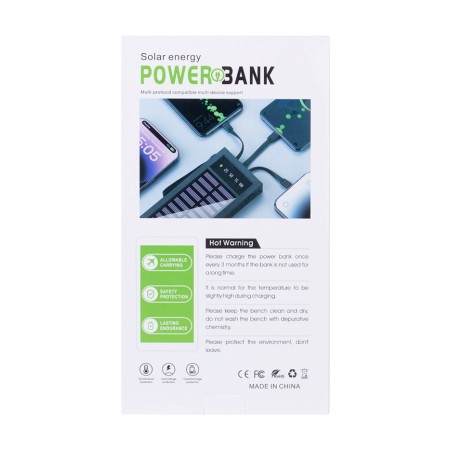 External battery 1000 mAh, 10 W, 2 USB, Type-C, flashlight, solar panel, black-8