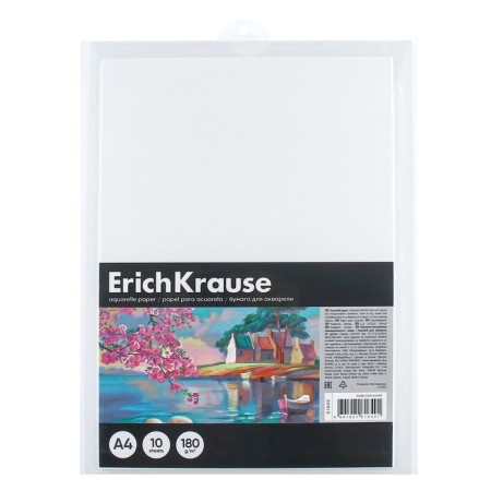 A4, 10 sheets watercolor paper, block 180 g/m², Erichkrause "Art Spirit", 100% whiteness, in a plastic folder