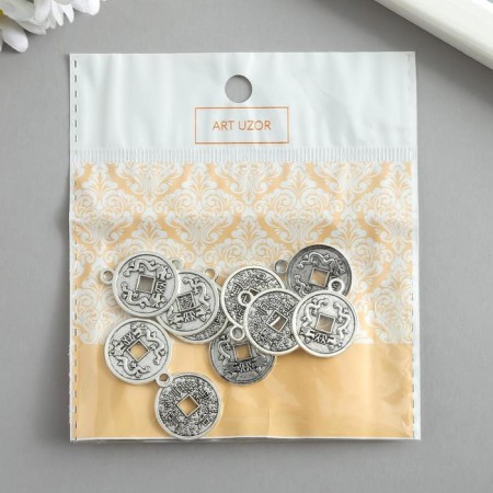 Decor for creativity Metal "Chinese coin with dragons" silver 2.3x1.9 cm-2