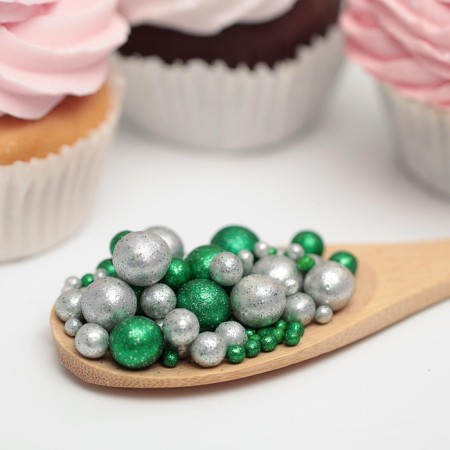 Sprinking confectionery with glitter "shine" green, silver 50 g-1