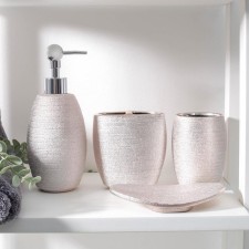 A set of accessories for the Camilla bathroom, 4 items (soap dish, soap dispenser 480 ml, 2 glasses), pink color