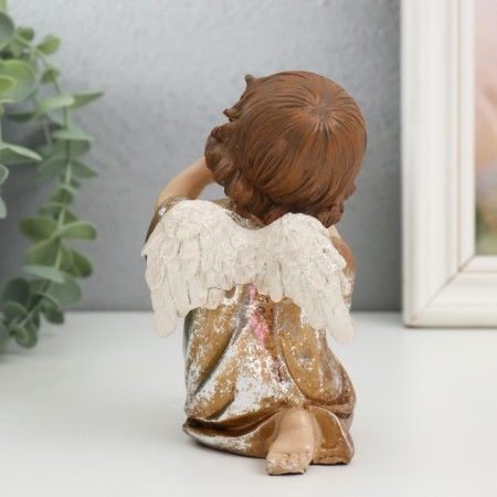 Souvenir Polystone "Angel plays on the pan-flash" golden 7x8x12.5 cm-2