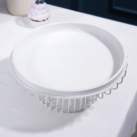 Ceramic dessert stand on a metal stand “Flora”, D = 26.5 cm, white color-1