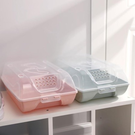 Box for storing shoes with a lid "Traces", 37 × 22 × 14 cm, color gray-blue-7