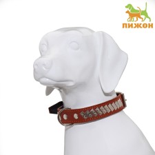 Leather collar on felt decorated, 65 x 3.5 cm, Osh 50-60 cm, brown