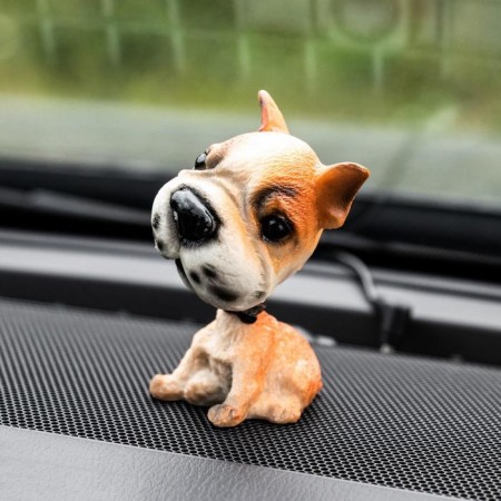 Dog on a car panel shocking his head, a mongrel