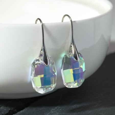 Earrings with rhinestones “Illusion” oval, rainbow color in silver-1