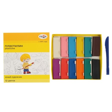 Plasticine 12 colors 168, "gamma" "young artist", with a glass