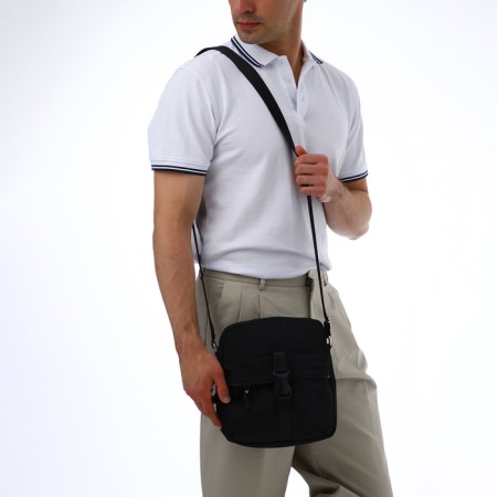 Men's bag over the shoulder, textura, textiles, black color-5