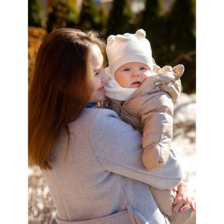 A cap on ties with pompons Children's Amarobaby Pure Love Pompony, with a lining, size 38-40 cm, milk color-6