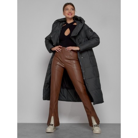 Coat insulated winter female, size 44, dark gray color-7