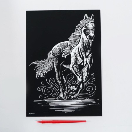 Engraving "horse" with a metallic effect "silver" A4-3
