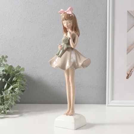 Souvenir Polystone "Baby in a dress with a bear in hands" 12.2x9.4x32.3 cm-3