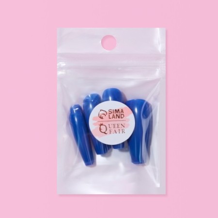 Follow nails, 24 pcs, ballerina shape, dark blue color-2