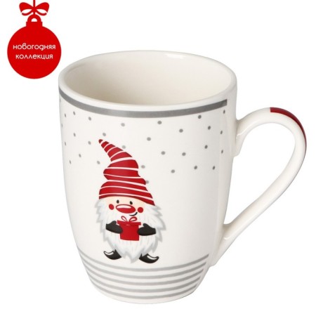 Porcelain shade mug "Festive commotion. Gnome Bim ", 340 ml, white color