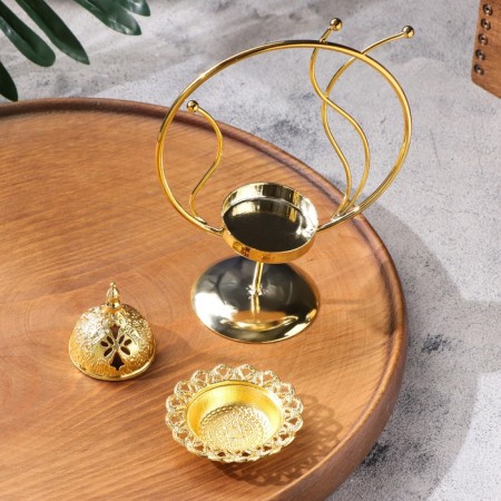 Kurilnitsa for incense powder and cones "tree", golden, 18x17 cm-3