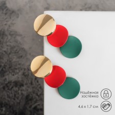 Azelia metal earrings curved circles, red-green color in gold