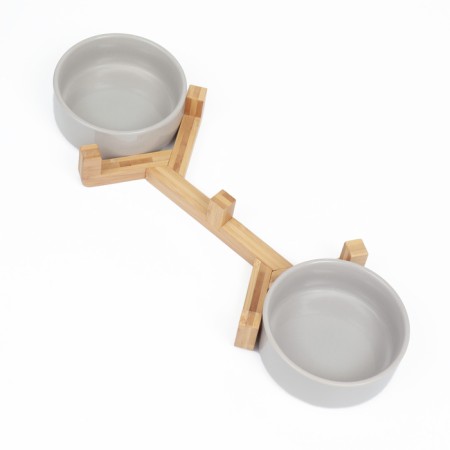 Double ceramic bowls on a stand of 2 x 450 ml 28.5 x 15.5 x 7 cm, gray-4