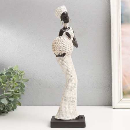 Polystone souvenir "African with round wicker jug" White 33x9.5x9.5 cm-1
