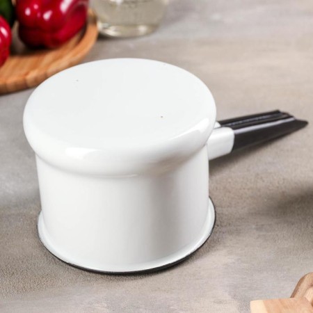 Bucket, 1 l, without a decolle, enameled cover, metal handle, induction, white color-2