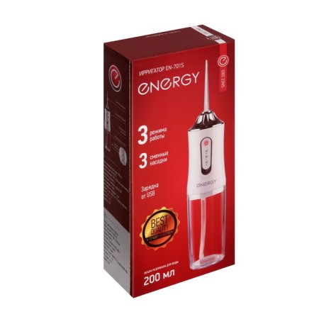 Irrigator Energy EN-701S, portable, 200 ml, 3 modes, 3 nozzles, batteries, white-7