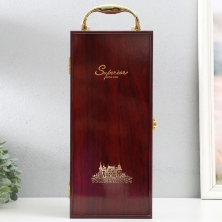 Casket Wood for a bottle "Corona - Crown and Leo" Red tree 3 objects 15x11x35 cm-1