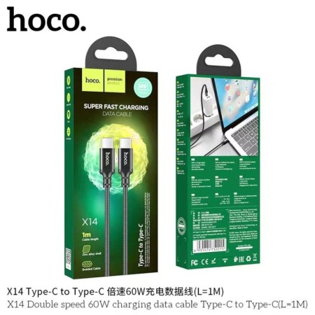 Hoco X14, Type-C cable-Type-C, 60 W, 3 A, 1 m, data transfer, nylon braid, black-7
