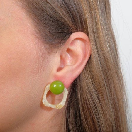Earrings Assorted "Ice" square and ball, white-green color-1