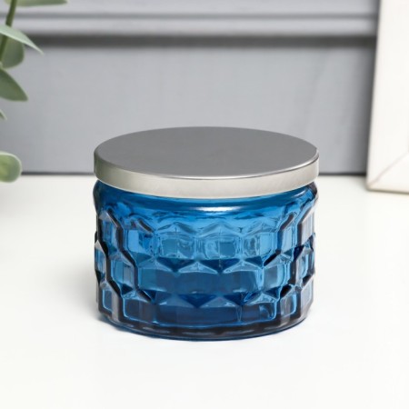 Bank for candles glass with a lid "Sot" blue 5x7x7 cm, mix
