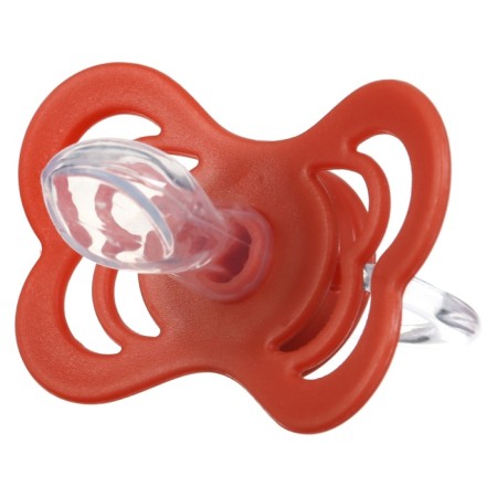 Nipple - orthodontic dummy, silicone, +6 months, with a holder, cherry color-5