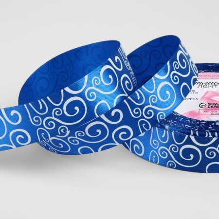 Satiner tape "Pattern", 25 mm × 23 ± 1 m, white color/blue No. 040