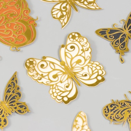 Butterfly cardboard double wings "openwork with gold" set of 12 pcs h = 4-10 cm-5