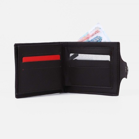 Male purse on a magnet, department for bills, for maps, for coins, dark brown color-5