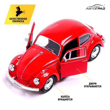 Metal Metal Volkswagen Beetle 1967, 1:32, doors, inertia, red color open-2