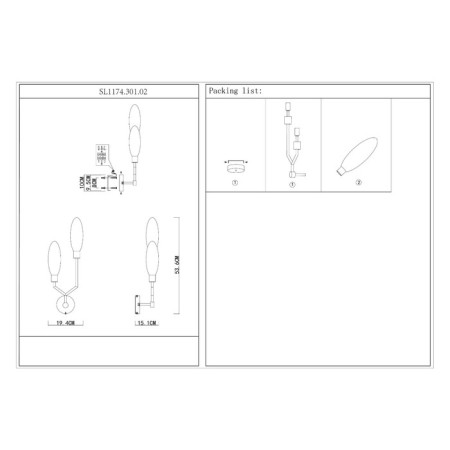 Sconces st. SL1174.301.02. Desima. 2x5 watts, G9, 4000K, 19.4x53.6 cm, brass color-6