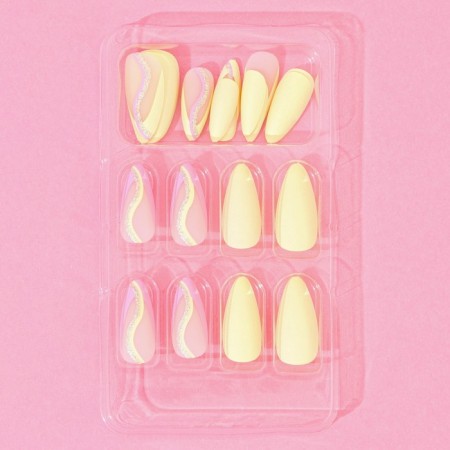 Summer Vibe patch nails, 24 pcs, adhesive plates, ballerina shape, glossy pink/beige/blue color-3