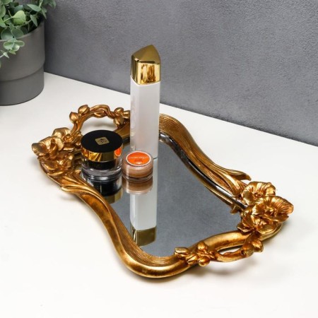 Interior polystone stand with the Golden Flowers mirror is rectangular 23x40 cm