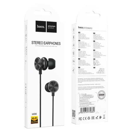 Hoco M96 headphones, wired, vacuum, microphone, 1.2 m, black-3