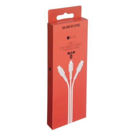 Cable Borofone X16, 3 in 1 Lightning/Microusb/Type-C, 2.4 A, 1 m, tpe braid, white-4