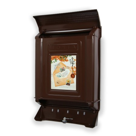 Mailbox, plastic, “decor”, with a lock, brown-1