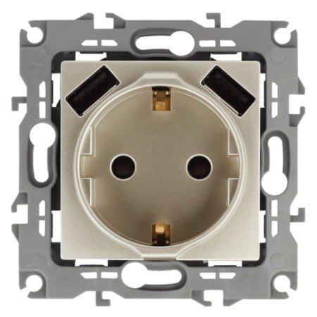 2p+E 16A-250V socket, curtains. with 2xusb 5v-3a, era12, champagne