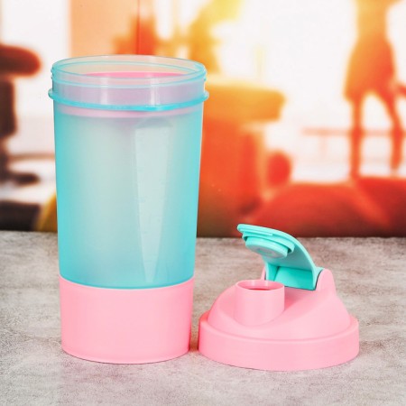 Sports shaker with a bowl for protein, blue pink, 500 ml-2