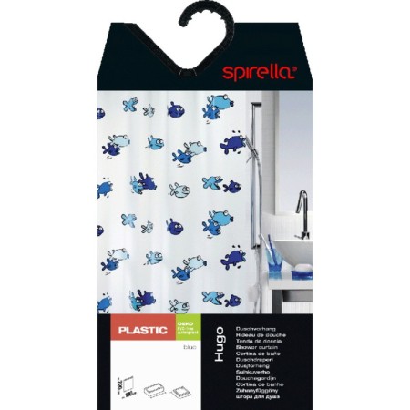Peva Hugo bathroom curtains white and blue, 180 x 200 cm-1