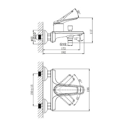 Bath mixer Rush Nevis NE1735-44, single-leaf, short surge, chrome-1