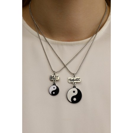 Kulons "Demetrons" yin-yang, black and white color in silver, 44 cm-1