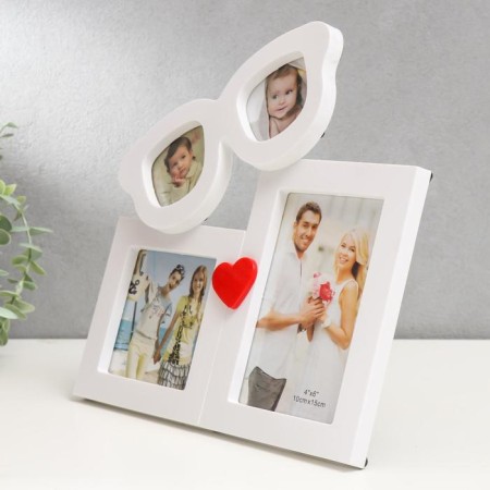 Photo frame plastic in 4 photos 6x6, 9x9, 10x15 cm "White Glasses" 28x27 cm-1