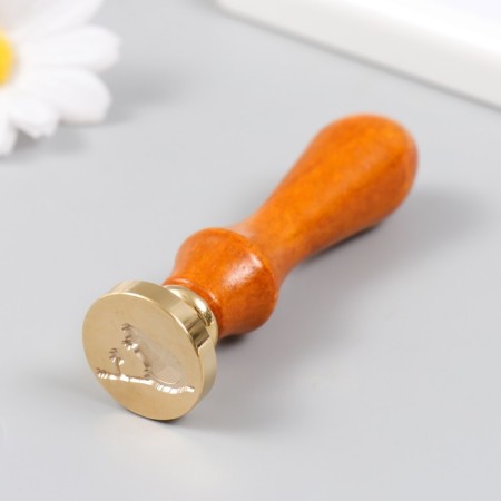 Printing for wax with a wooden handle "Cat and Flower" 9x2.5x2.5 cm-4