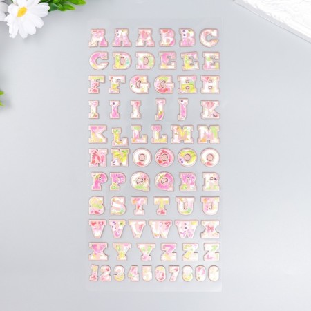 Plastic sticker "English alphabet and numbers. Flowers" 31x14 cm